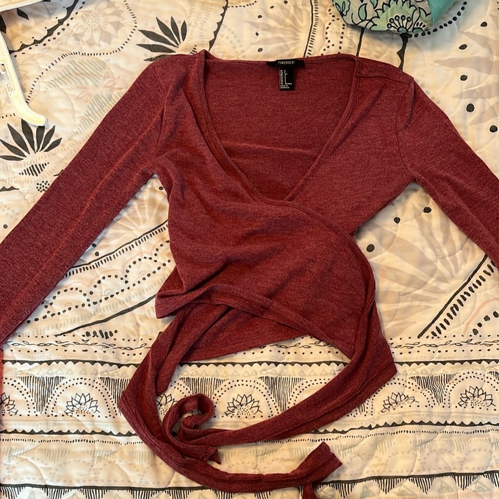 Long Sleeve Maroon Crop Top
